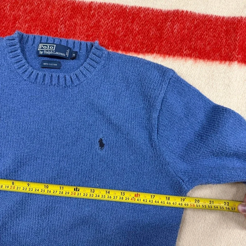 Vintage 90s Polo Ralph Lauren Knit Cotton Sweater Mens Medium Blue Crewneck